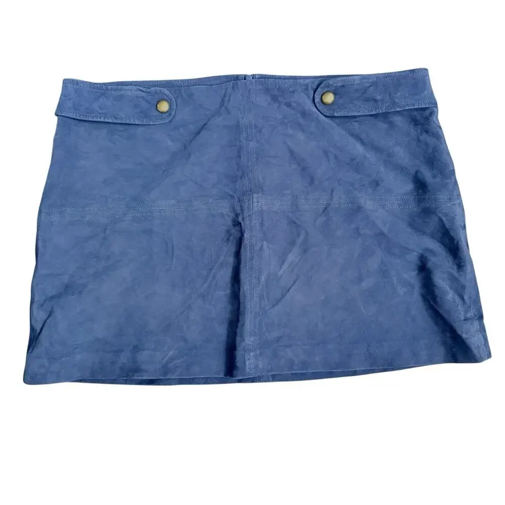Trina Turk Blue Suede Goat Leather Mini Skirt Womens 16 Boho Y2K
